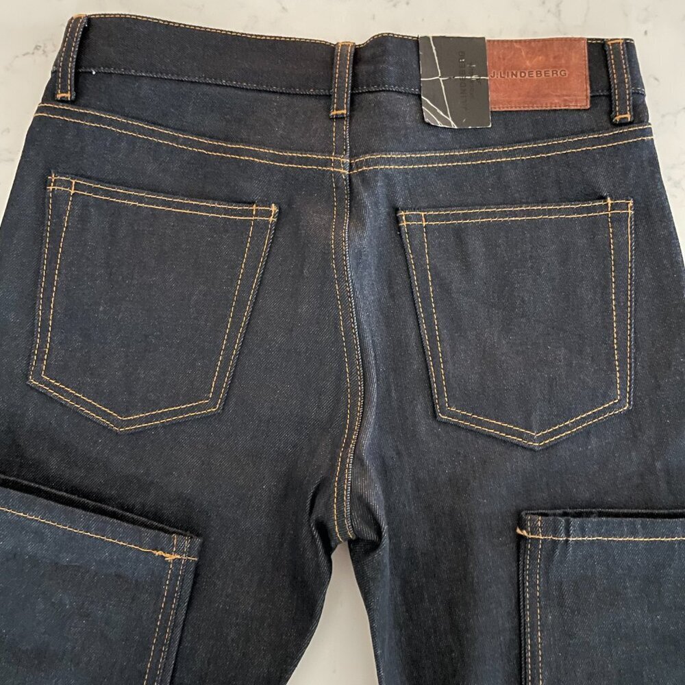 J. Lindeberg Stockholm Jake Raw Reg Rise Rg Tapered Leg Dk Wash Jeans Blue 29x32 - Picture 5 of 16